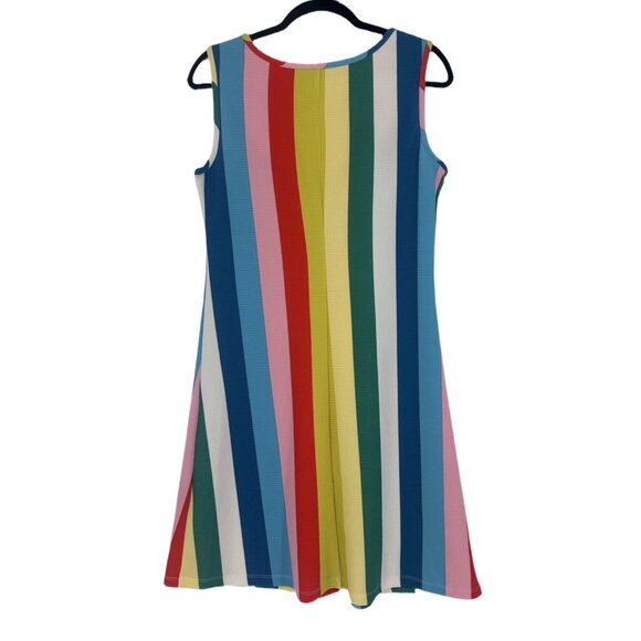 NWT Bright Rainbow Stripe Trapeze Waffle Knit Beach Cover Up Dress Small - Picture 3 of 5